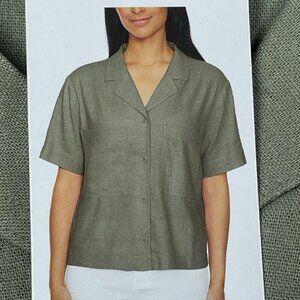 Buffalo David Bitton Womens Light Olive Short-Sleeve Button-Up Top XL d0643